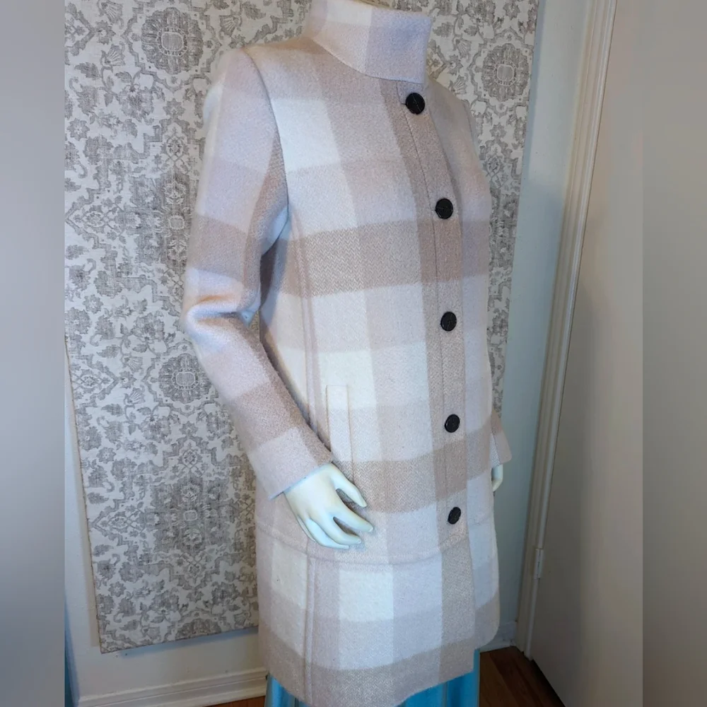 Club Monaco Shades of Beige Wool Checkered Long Coat Sz medium Neutral Pastels - Picture 3 of 16